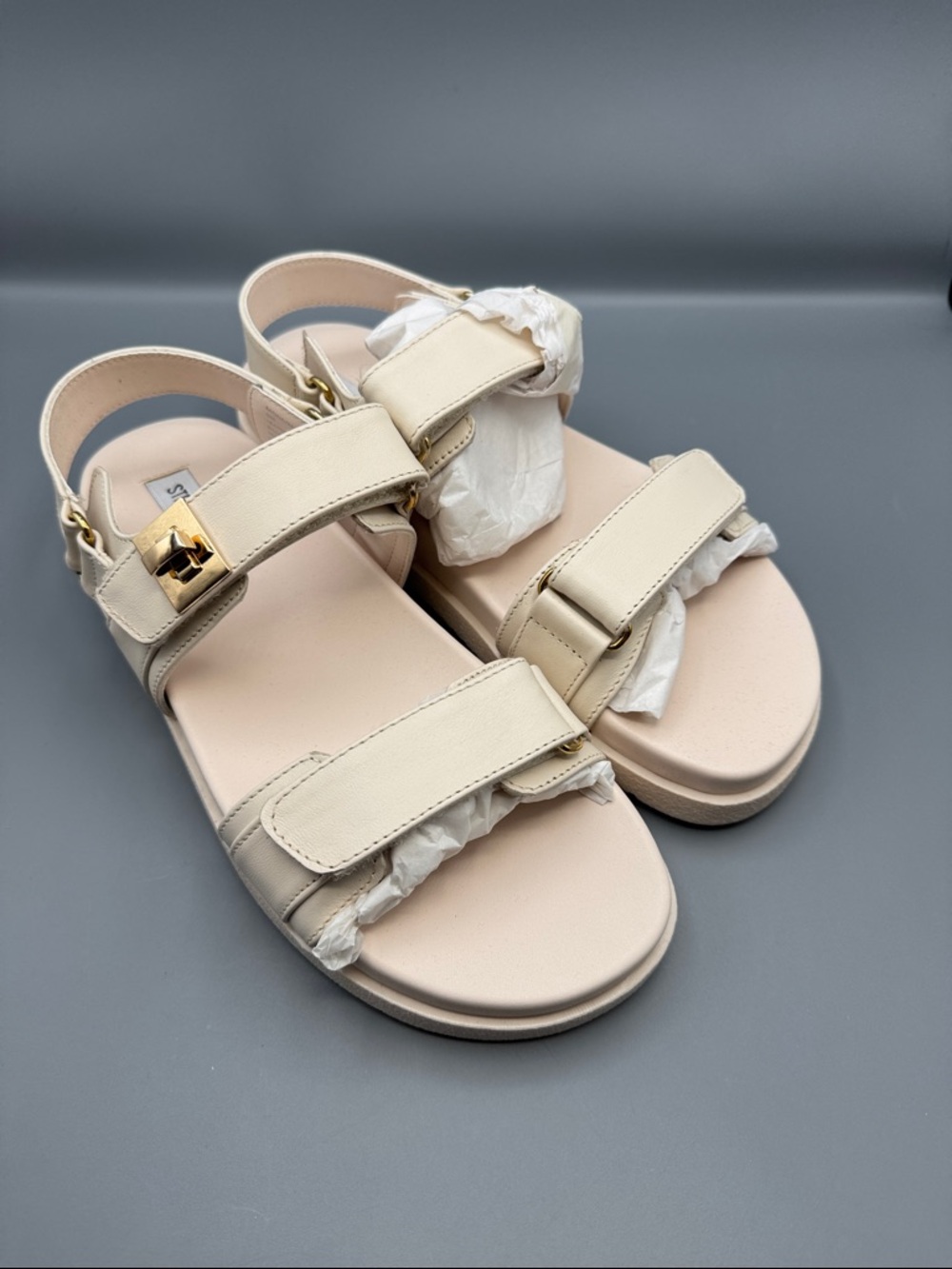Women's Neutral Cream Leather Strap Sandals